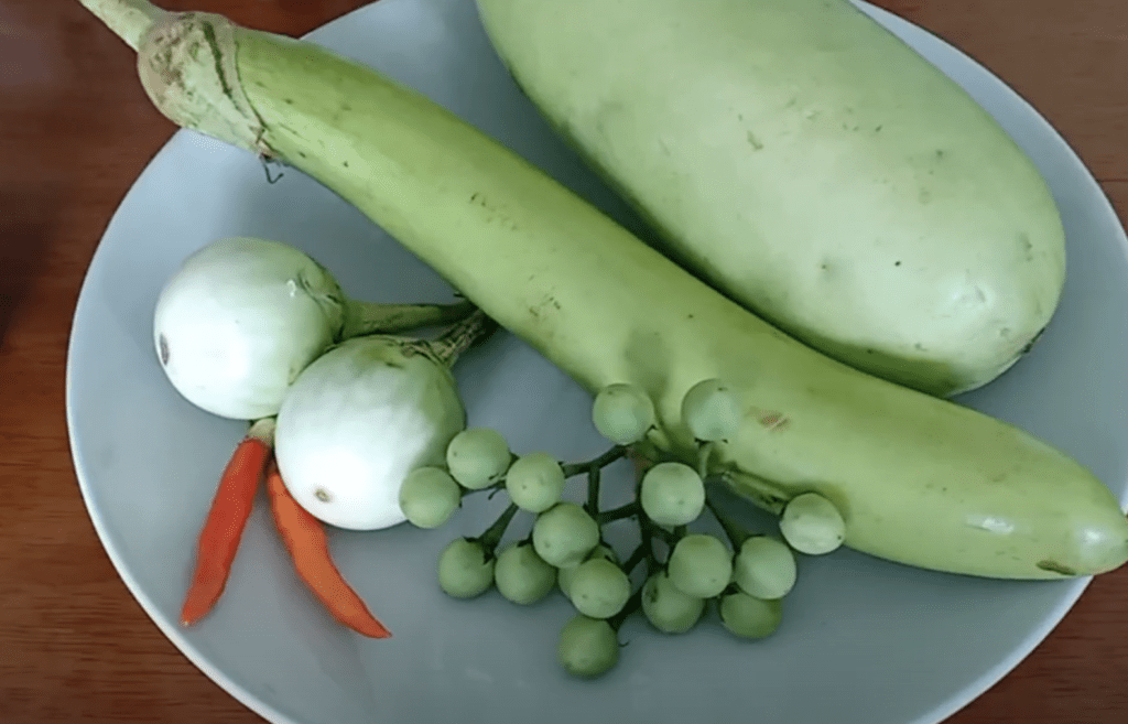légumes et aubergine thaï pour le curry vert