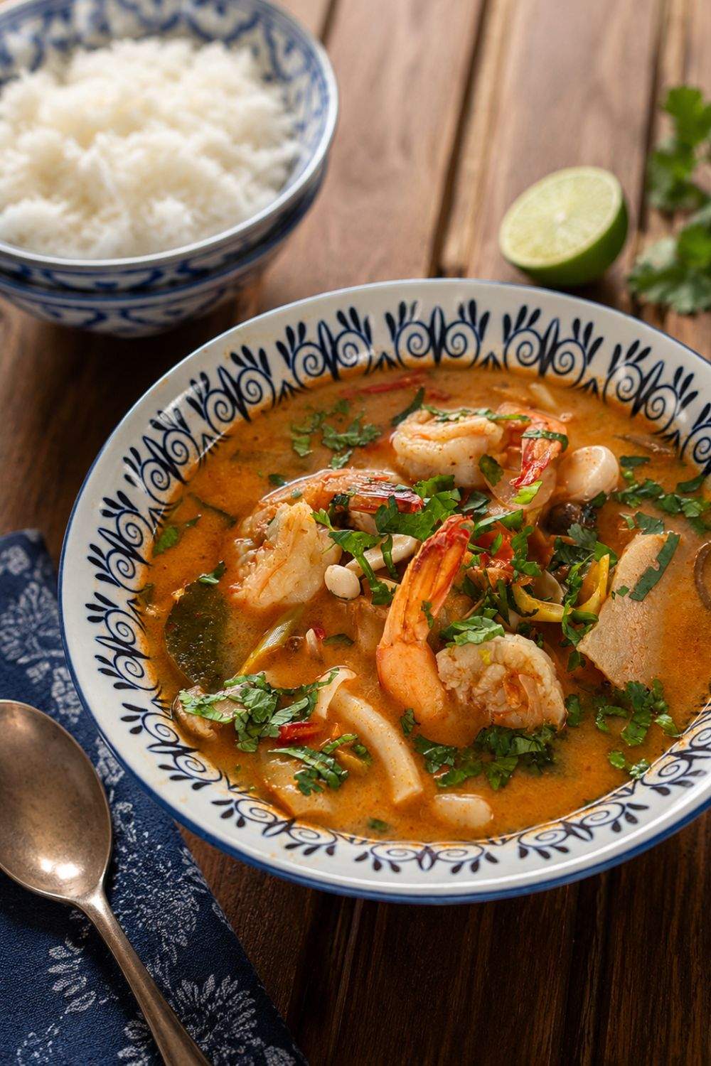 Tom yam (nam khon), soupe thaïe crémeuse à la citronnelle