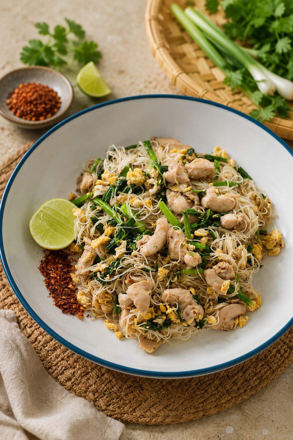 Repas rapide: vermicelles à l'asiatique, au poulet