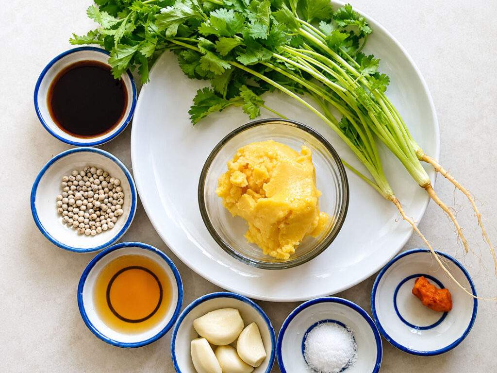 Ingrédients de la marinade pour des brochettes de poulet thaïes